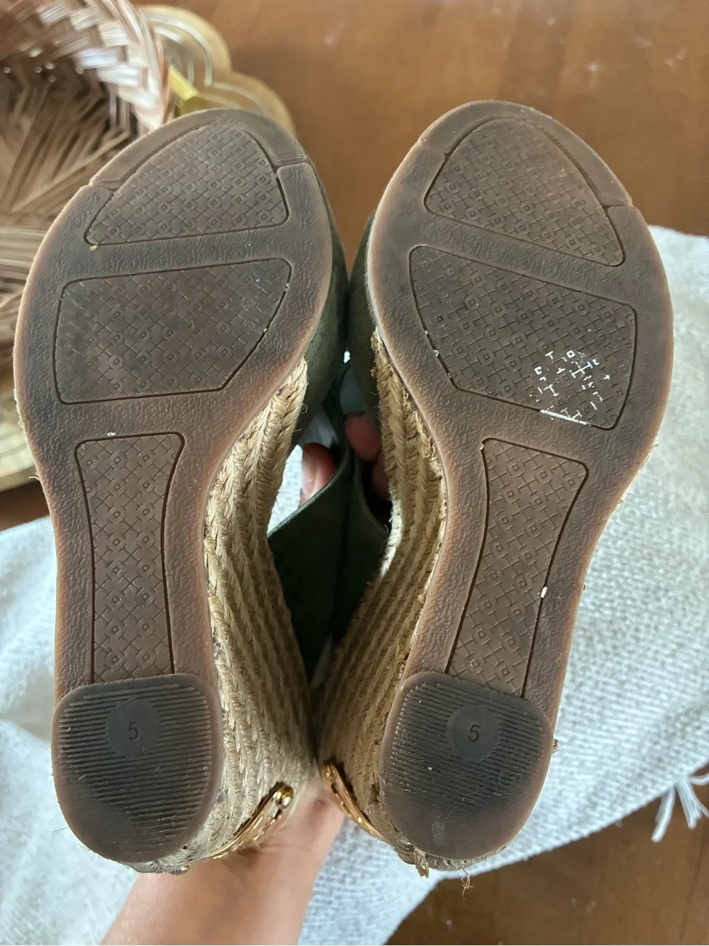 Tory Burch Olive Suede Crisscross Espadrille Wedges